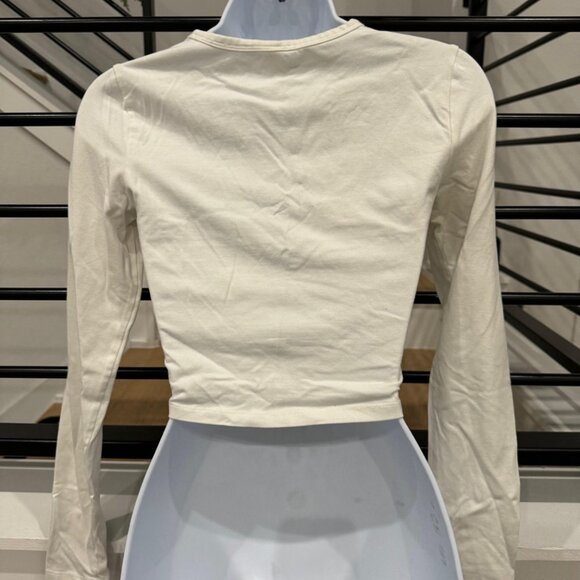 BP Cropped Long Sleeve Top - White - Small - Picture 2 of 3
